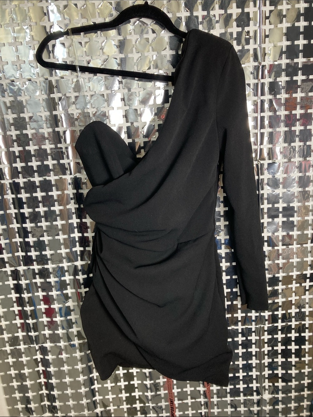 House of CB Black One-Shoulder Draped Mini Dress